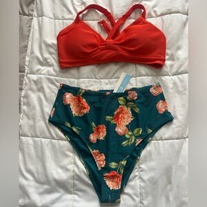 NWT: Cupshe XXL High-waisted Floral Bikini